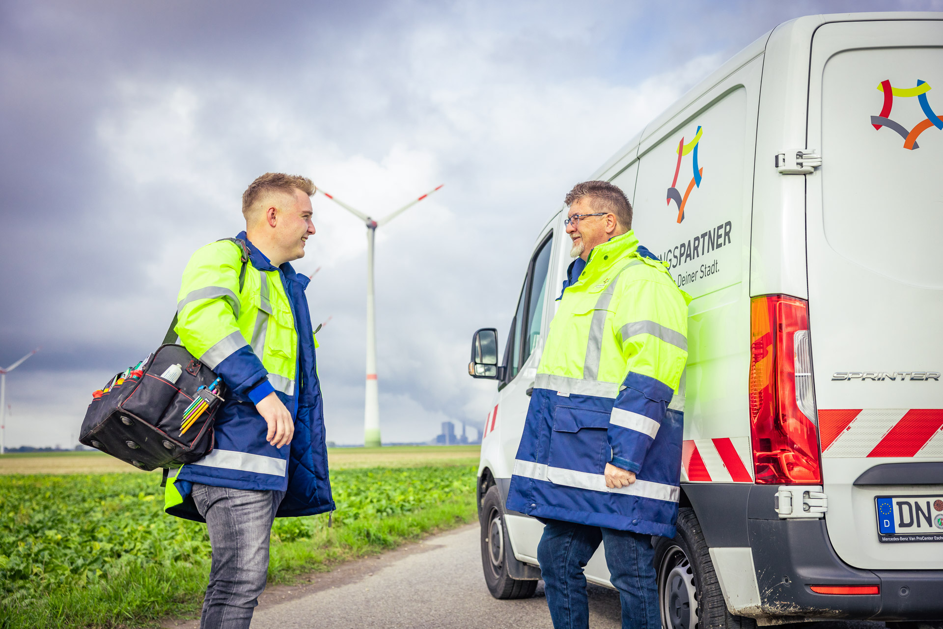 Mitarbeiter der Leitungspartner im Windpark